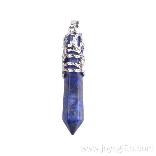 Hot Gemstone Hexagon Prism phoenix Alloy Lapis Lazuli Stone Pendant Necklaces
